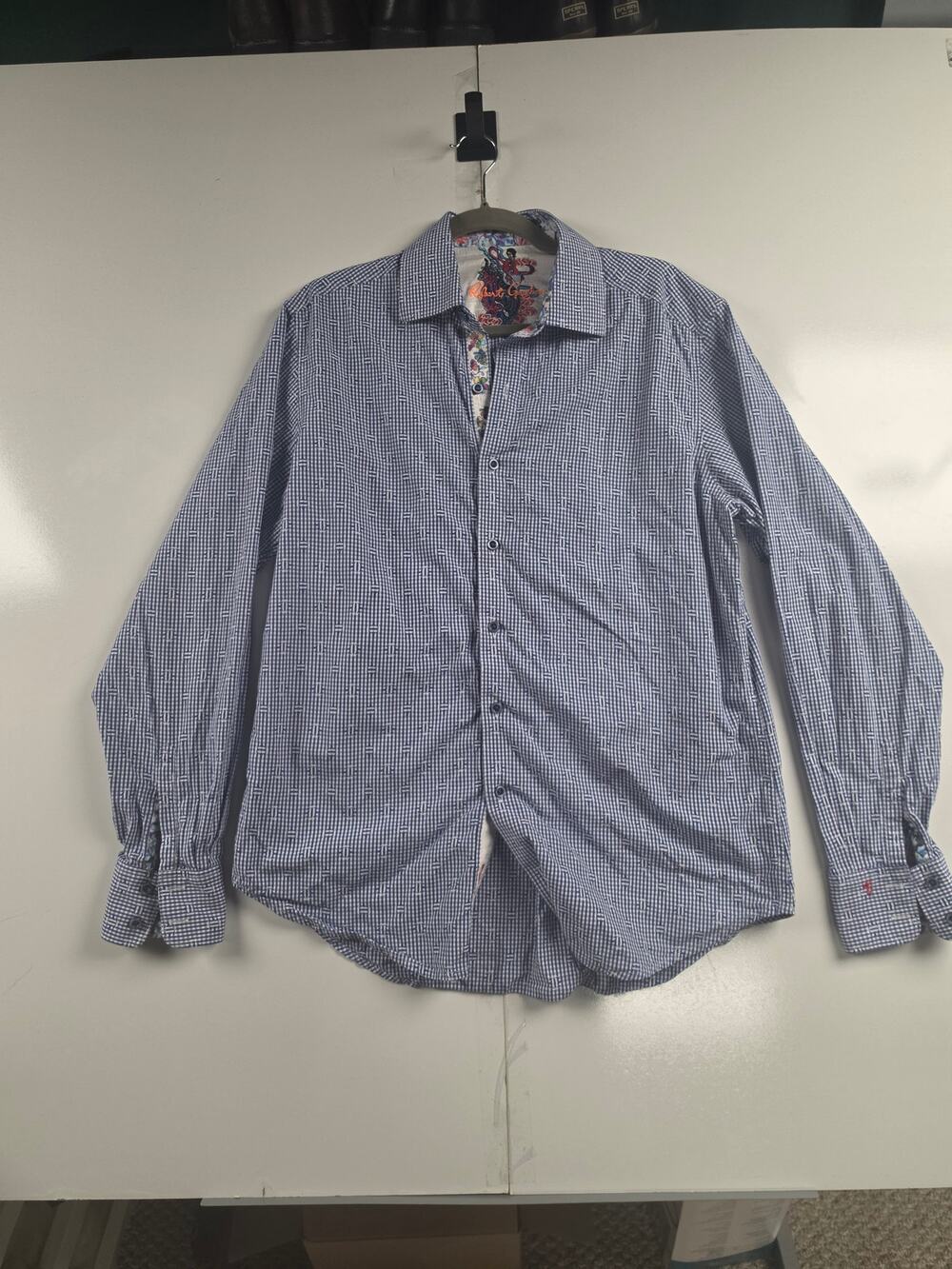 Robert Graham M Classic Fit Gingham Embroidered French Cuff Shirt Cotton 0109